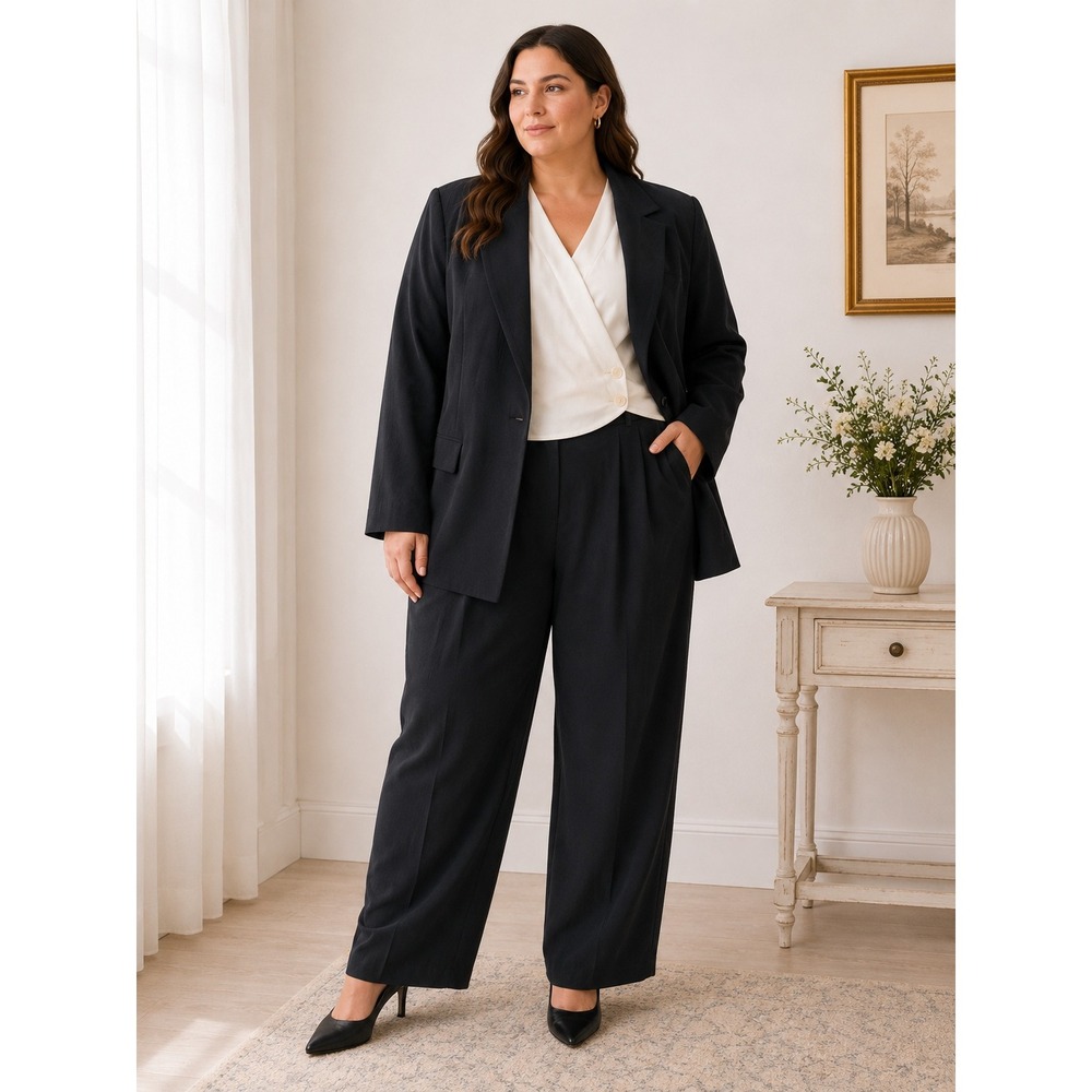 Tamotsu Vintage 90s 3 Piece Pant Suit Women 16 Black Crepe Power Suit Church NEW